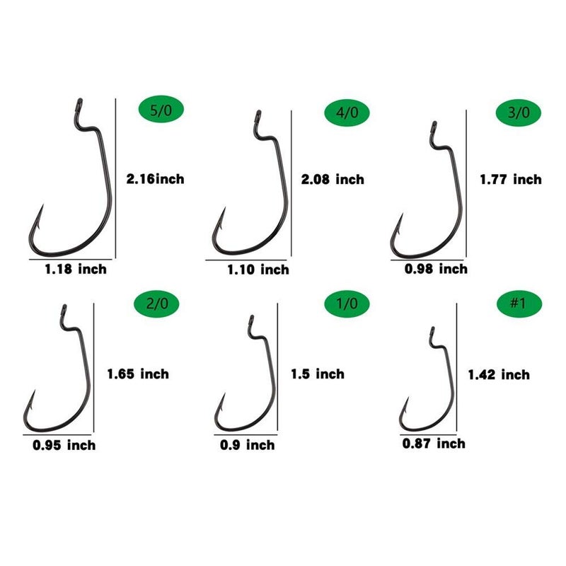 FCFKUK 60pcs Offset Worm Hook High Carbon Steel Wide Gap Bait Jig Fish Hooks with Plastic Box #1-5/0 - Image 2